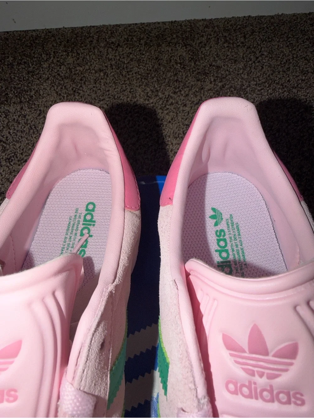 adidas Kids Pink Suede Sneakers with Green Stripes and Gum Sole